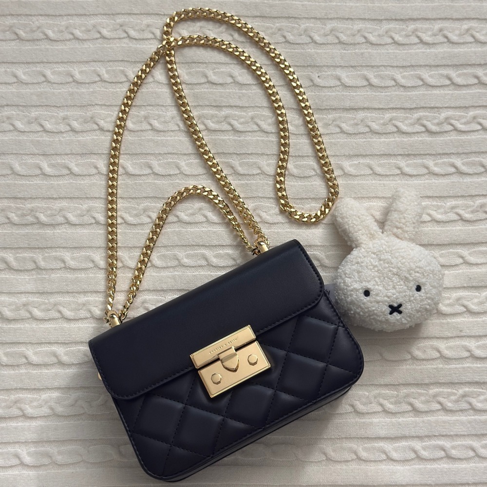 Charles & Keith Alva Quilted Chain-Handle Bag in Black